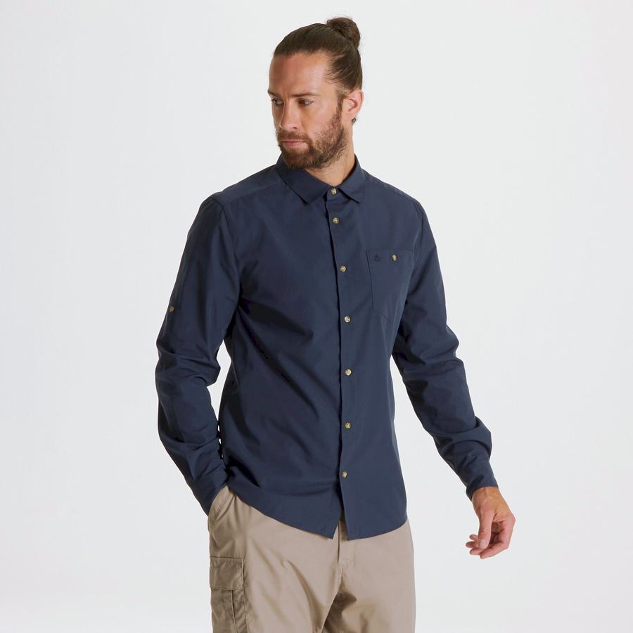 Men's Craghoppers Kiwi Ridge Long Sleeved Shirts Grey Blue | EQY7998EJ