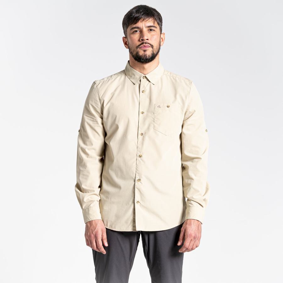 Men's Craghoppers Kiwi Ridge Long Sleeved Shirts Beige | KVO486IP