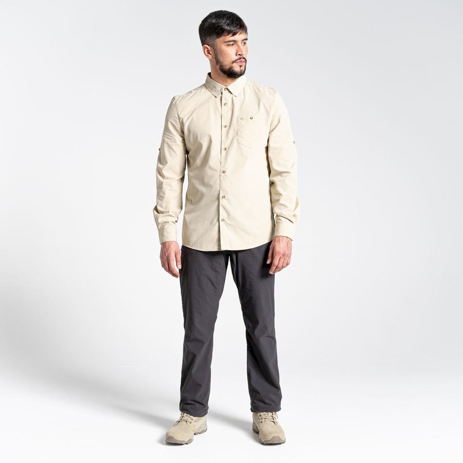 Men's Craghoppers Kiwi Ridge Long Sleeved Shirts Beige | KVO486IP