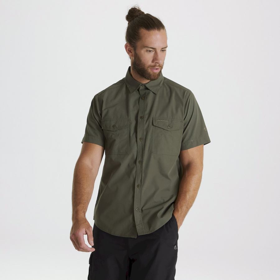 Men's Craghoppers Kiwi Short Sleeved Shirts Deep Green | ALW4587JV