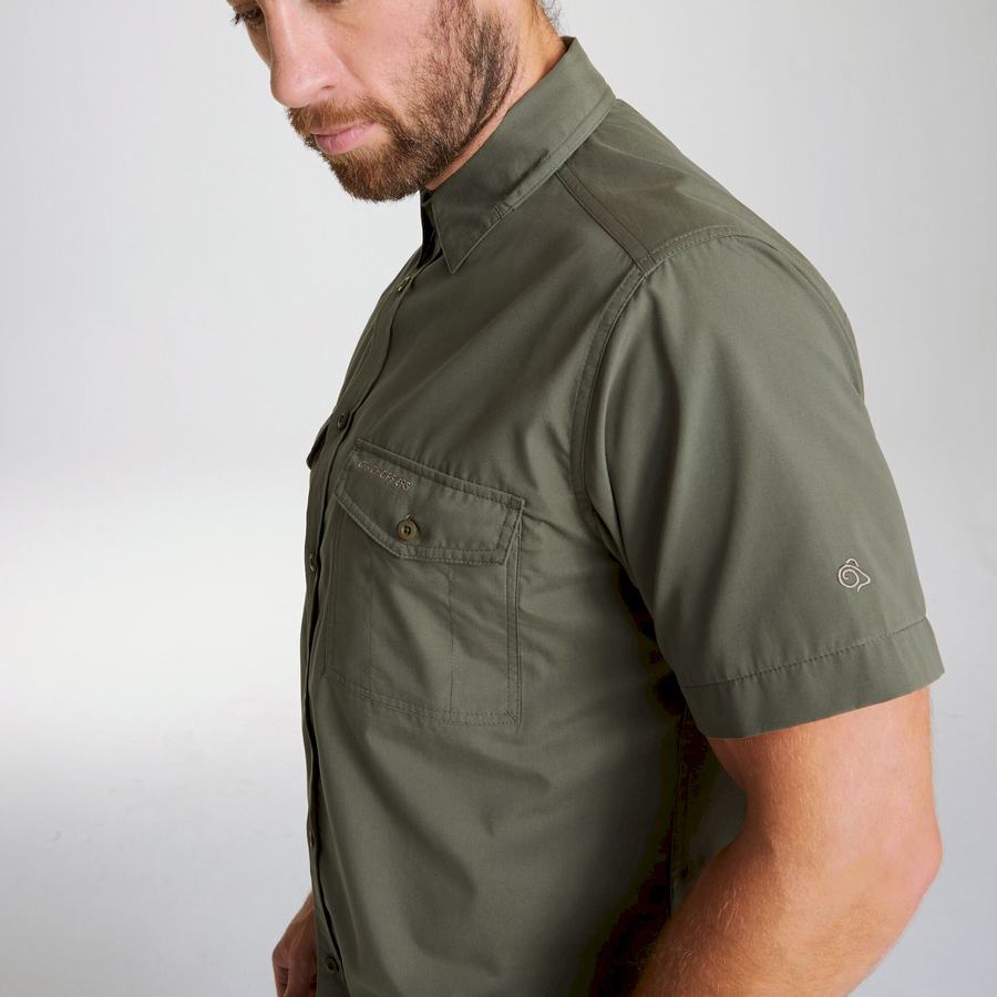 Men's Craghoppers Kiwi Short Sleeved Shirts Deep Green | ALW4587JV