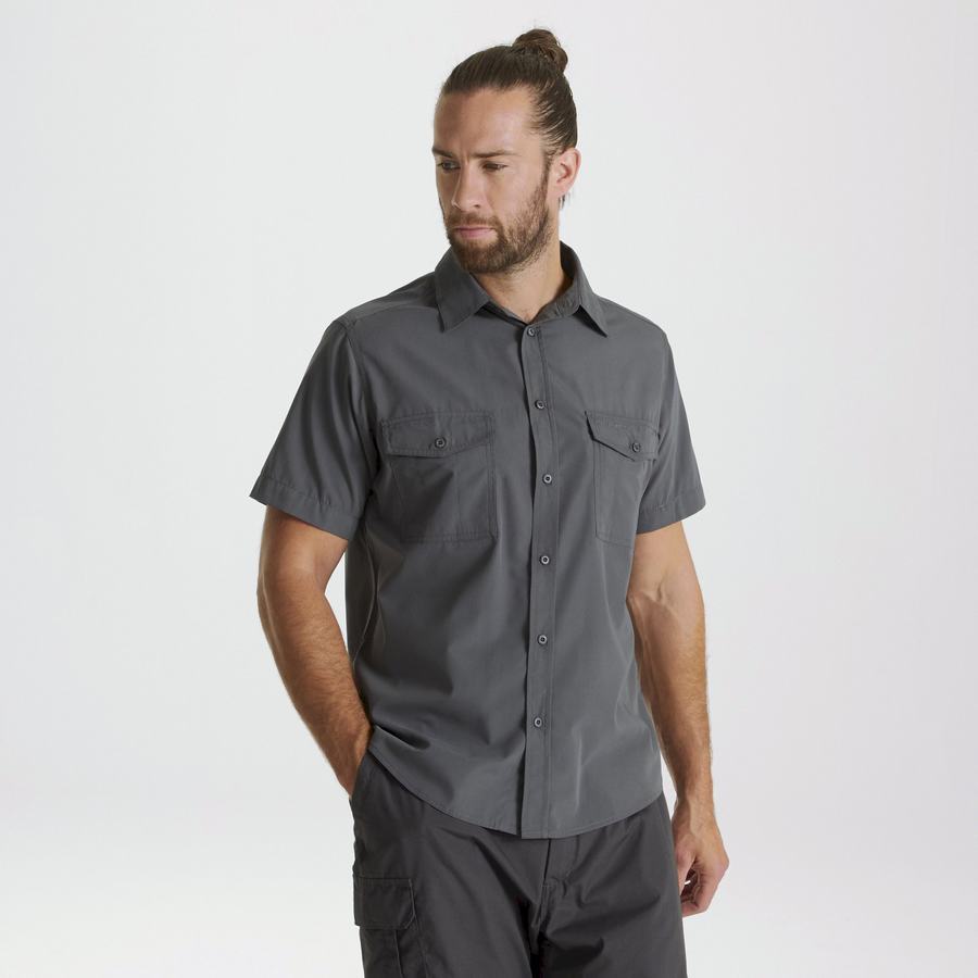 Men's Craghoppers Kiwi Short Sleeved Shirts Dark Grey | CPF8454MR