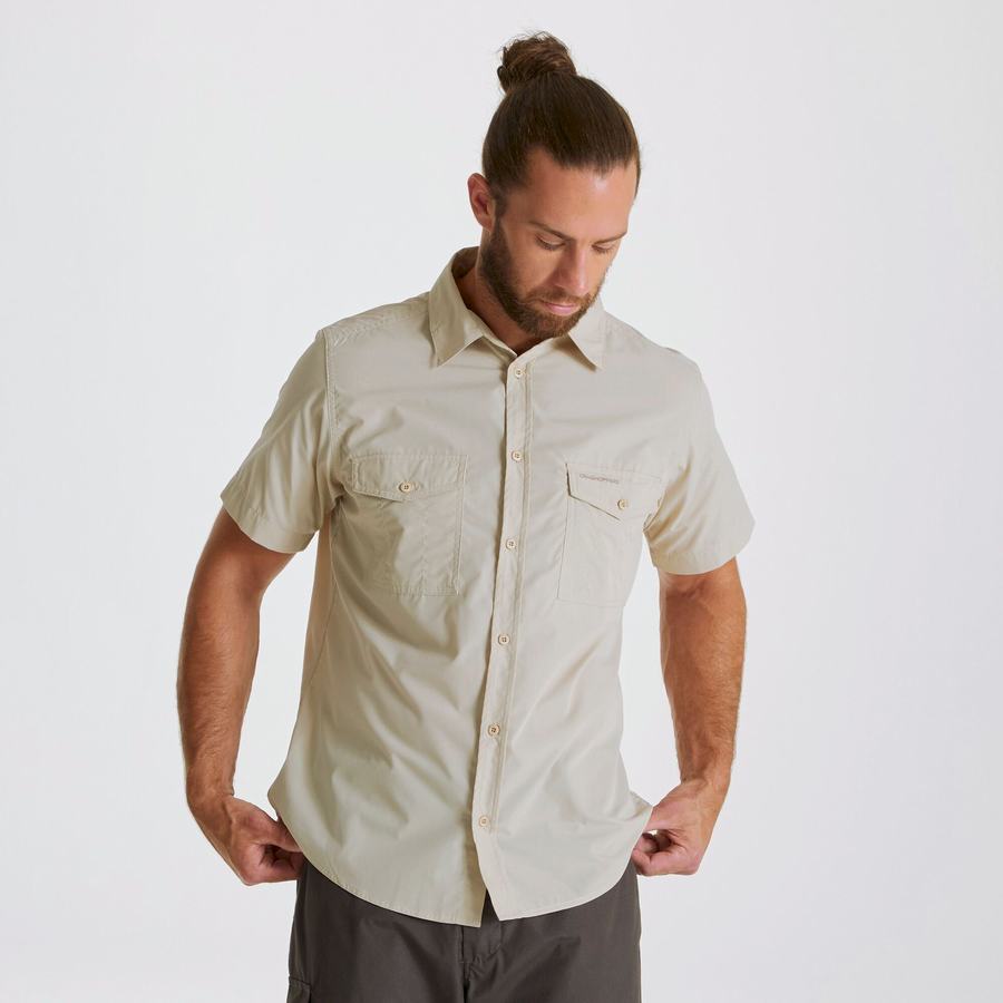 Men's Craghoppers Kiwi Short Sleeved Shirts Beige | HPX1431TZ