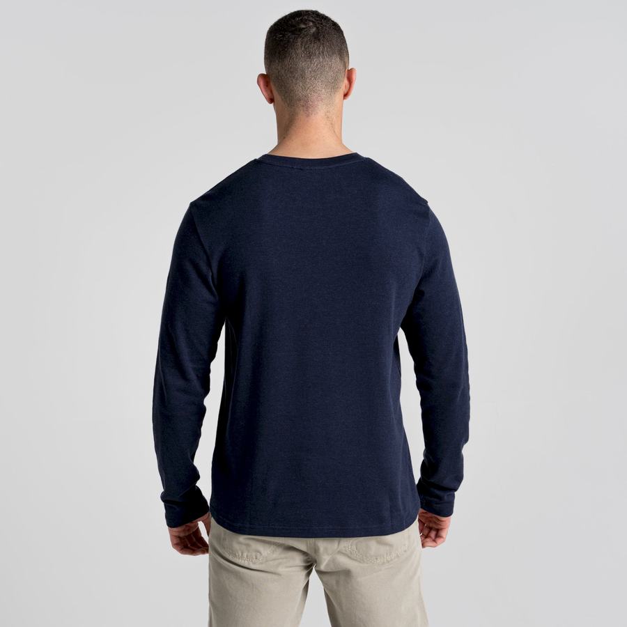 Men's Craghoppers Latherton Long Sleeved T-Shirts Blue Navy Stripes | BIL8892TR