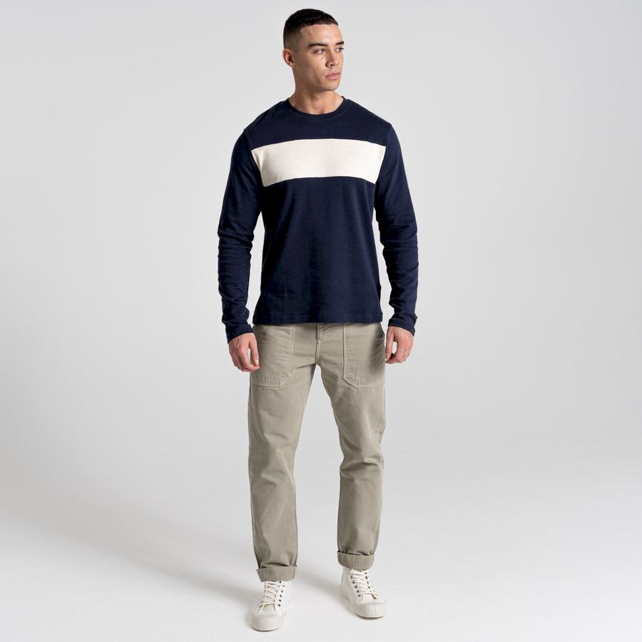 Men's Craghoppers Latherton Long Sleeved T-Shirts Blue Navy Stripes | BIL8892TR