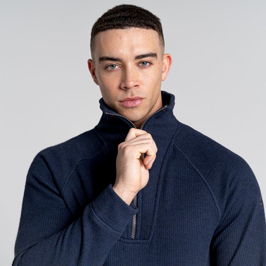 Men's Craghoppers Logan Half Zip Sweaters Blue Navy | FRT4399WS