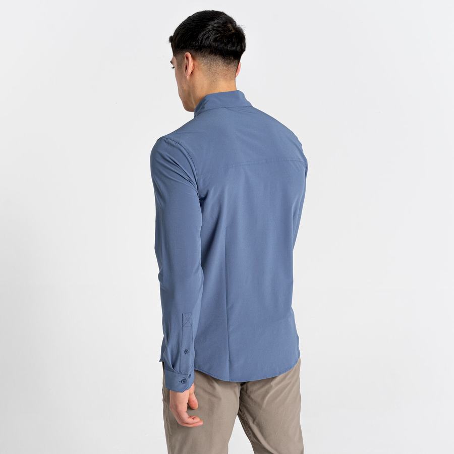 Men's Craghoppers NosiLife Hedley Long Sleeved Shirts Blue | IEY8341SN