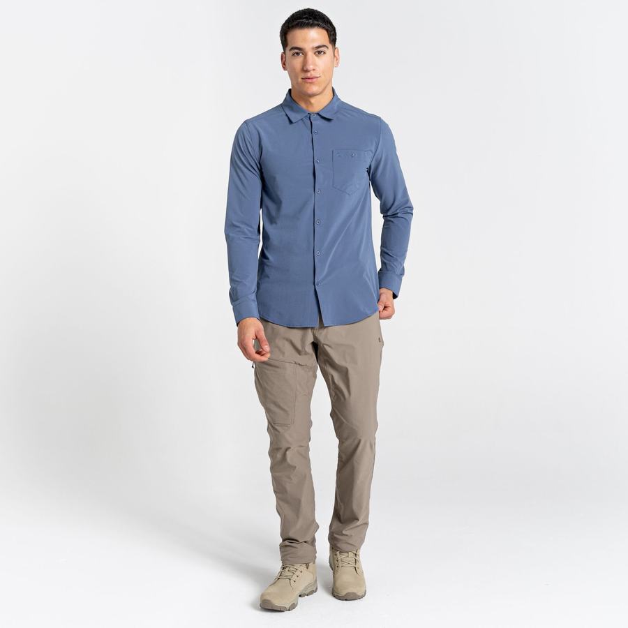 Men's Craghoppers NosiLife Hedley Long Sleeved Shirts Blue | IEY8341SN