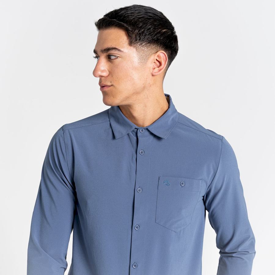 Men's Craghoppers NosiLife Hedley Long Sleeved Shirts Blue | IEY8341SN