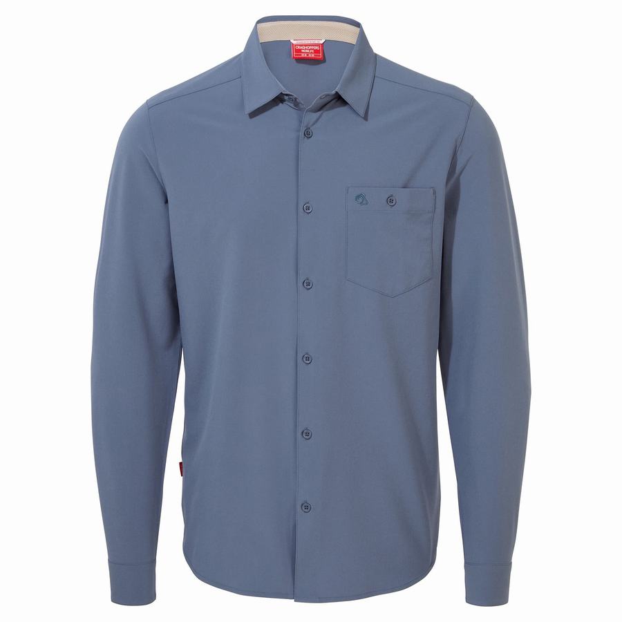 Men's Craghoppers NosiLife Hedley Long Sleeved Shirts Blue | IEY8341SN