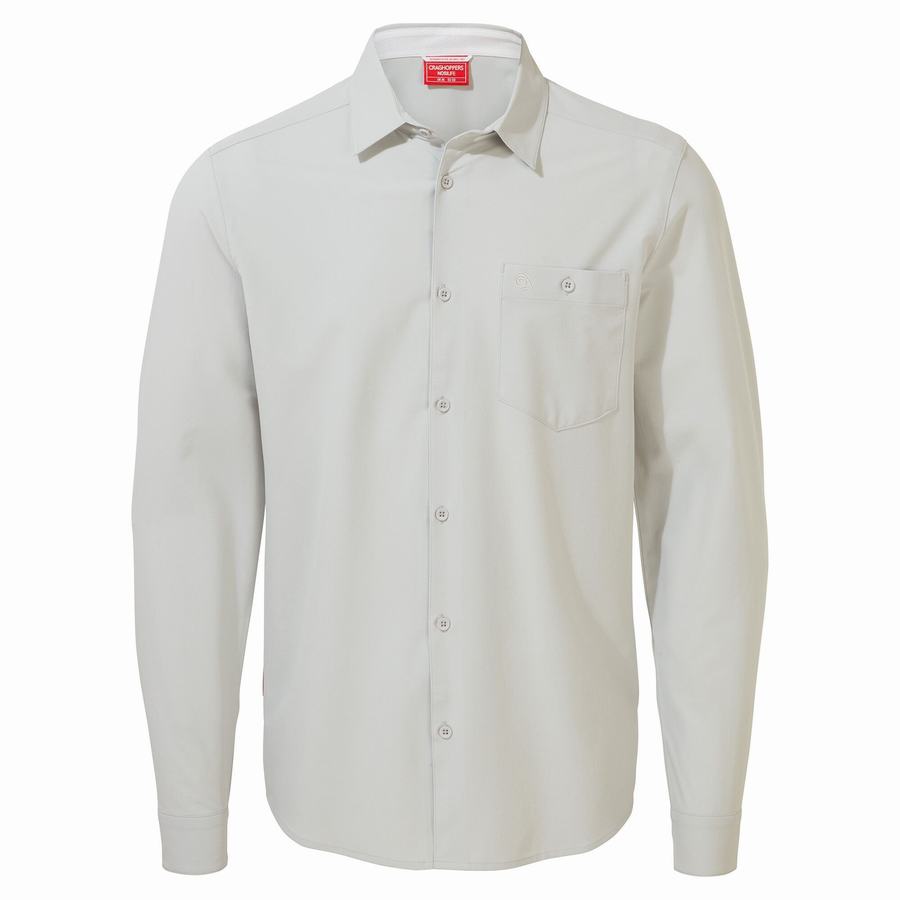 Men's Craghoppers NosiLife Hedley Long Sleeved Shirts Silver | XRD2080SN