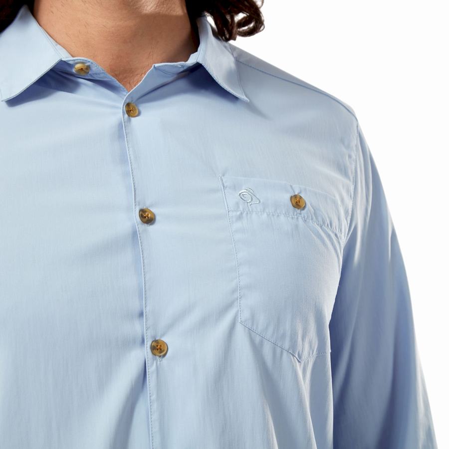 Men's Craghoppers NosiLife Nuoro Long Sleeved Shirts Blue | PXA9628ZW