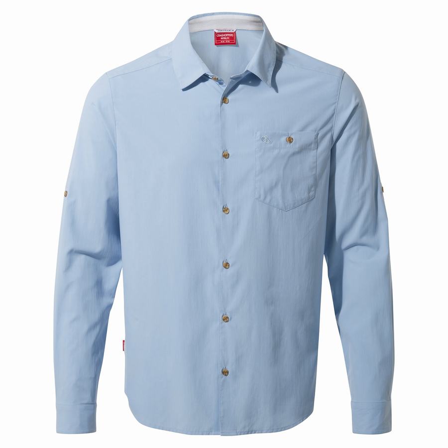 Men's Craghoppers NosiLife Nuoro Long Sleeved Shirts Blue | PXA9628ZW