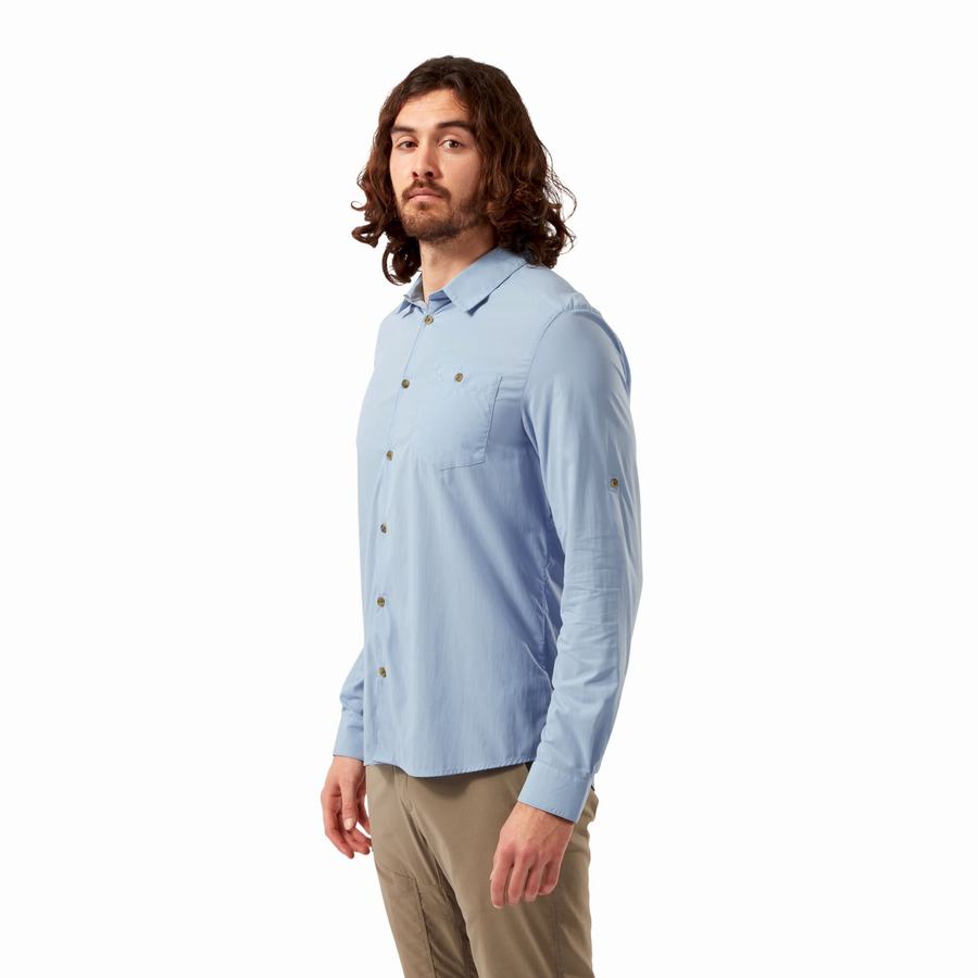 Men's Craghoppers NosiLife Nuoro Long Sleeved Shirts Blue | PXA9628ZW