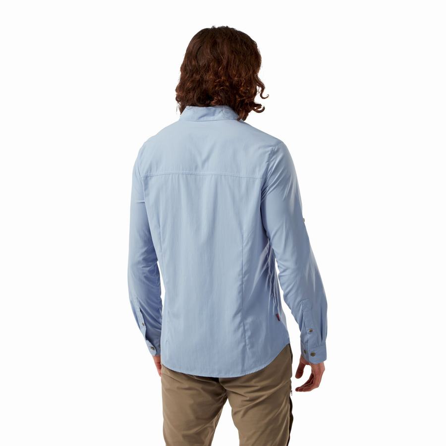 Men's Craghoppers NosiLife Nuoro Long Sleeved Shirts Blue | PXA9628ZW