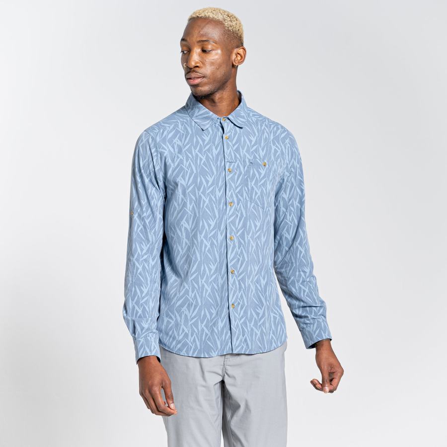 Men's Craghoppers NosiLife Pinyon Long Sleeved Shirts Blue | ZWW7052DR