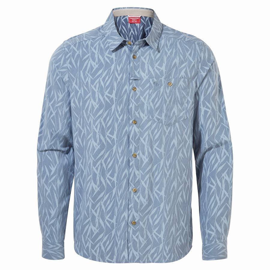 Men's Craghoppers NosiLife Pinyon Long Sleeved Shirts Blue | ZWW7052DR