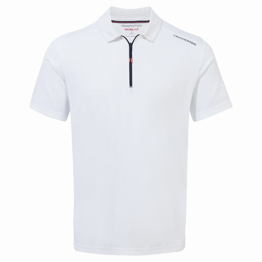 Men's Craghoppers NosiLife Pro Active Short Sleeved Polo T-Shirts White | TNE9884QU