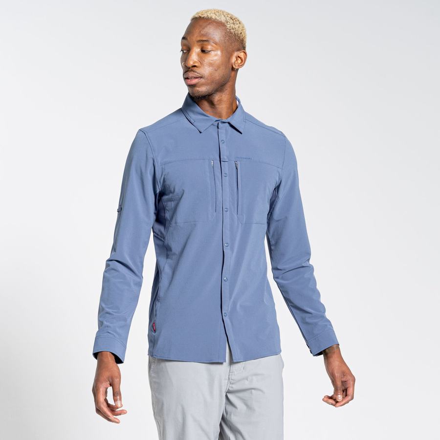 Men's Craghoppers NosiLife Pro IV Long Sleeved Shirts Blue | SLG1935FW