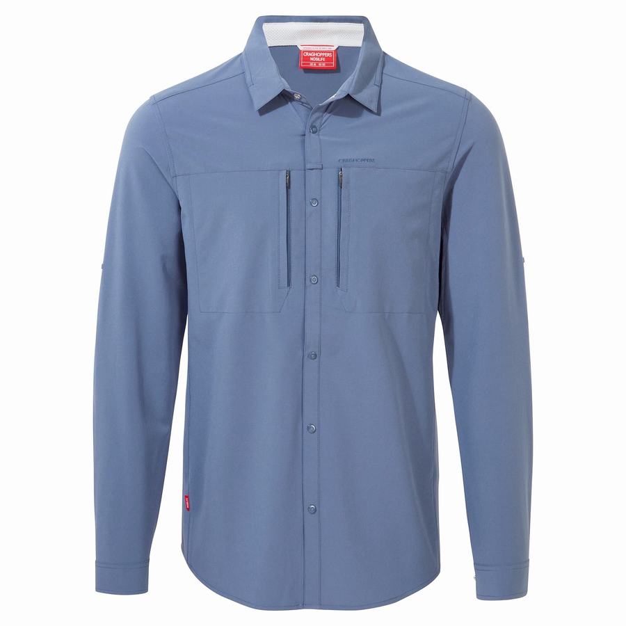 Men's Craghoppers NosiLife Pro IV Long Sleeved Shirts Blue | SLG1935FW