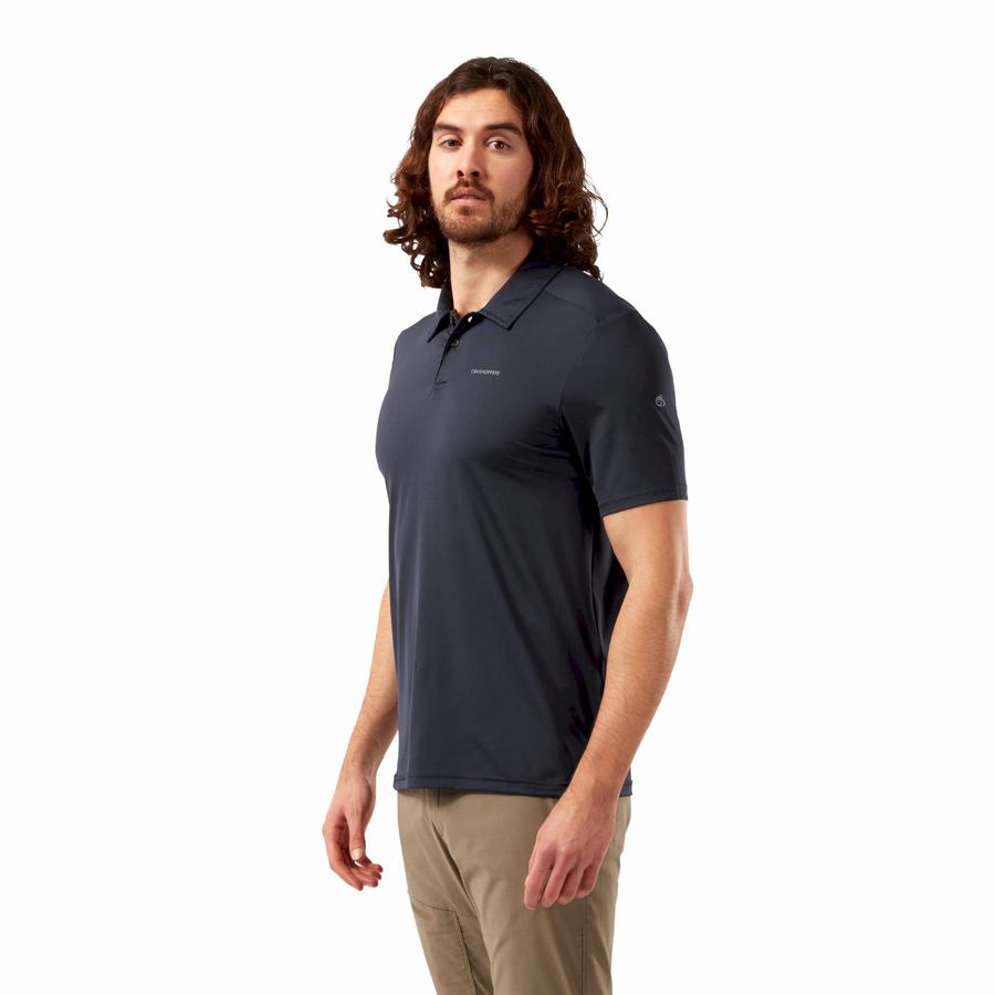 Men's Craghoppers NosiLife Pro Short Sleeved Polo T-Shirts Blue Navy | NCL2854MP