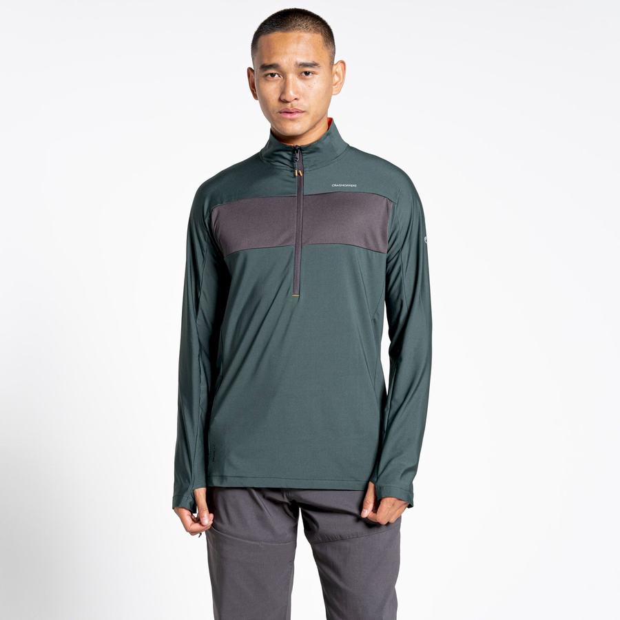 Men's Craghoppers NosiLife Valens Half Zip Top T-Shirts Green | ZGX6423TC