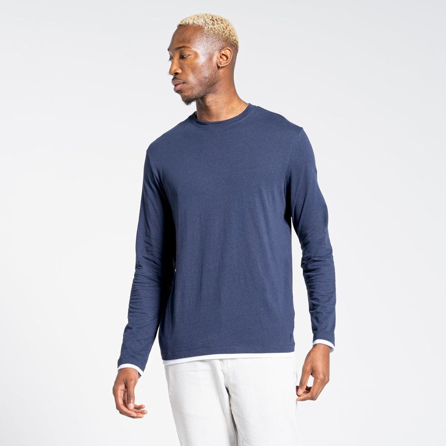 Men's Craghoppers Nosibotanical Coulter Long Sleeved T-Shirts Blue Navy | MYD7688KM