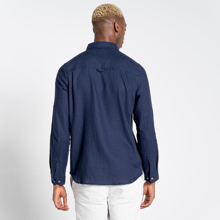 Men's Craghoppers Nosibotanical Lagarto Long Sleeved Shirts Blue Navy | BZI6412YQ