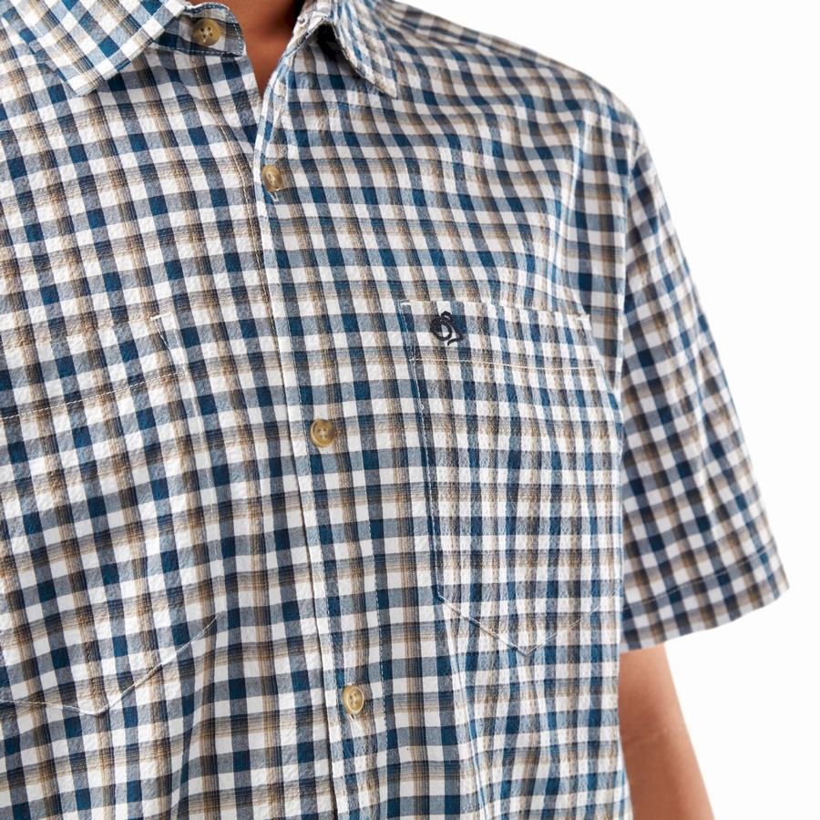 Men's Craghoppers Nour Short Sleeved Check Shirts Blue Navy | SAJ1011WR