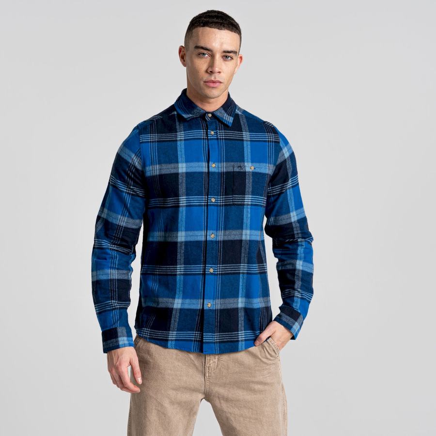 Men's Craghoppers Thornhill Long Sleeved Shirts Blue Navy | SFK3045FH