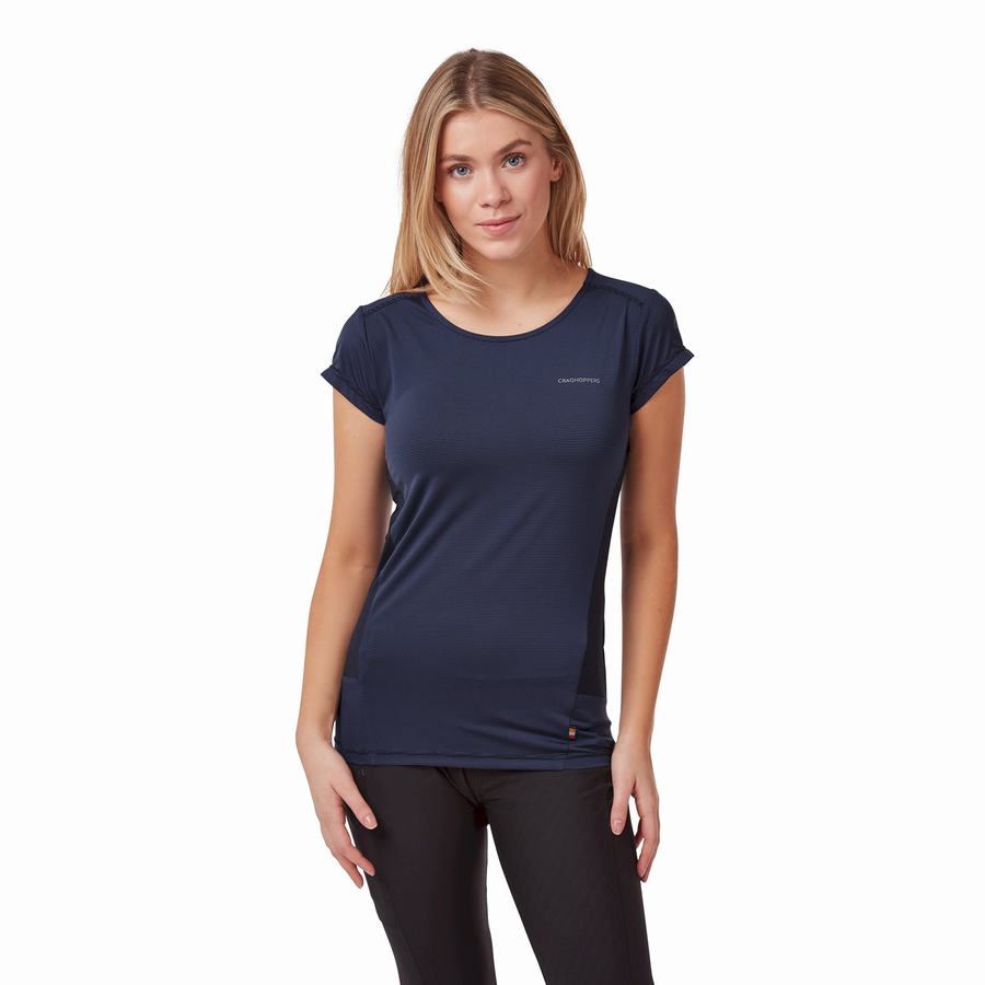 Women's Craghoppers Atmos Short Sleeved T-Shirts Blue Navy | ZTB9648XM