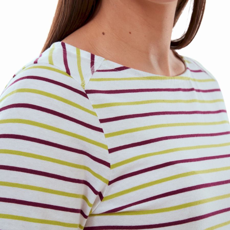 Women's Craghoppers Blanca 3/4 Sleeved Top T-Shirts Light Green Stripes | GCY7175WQ