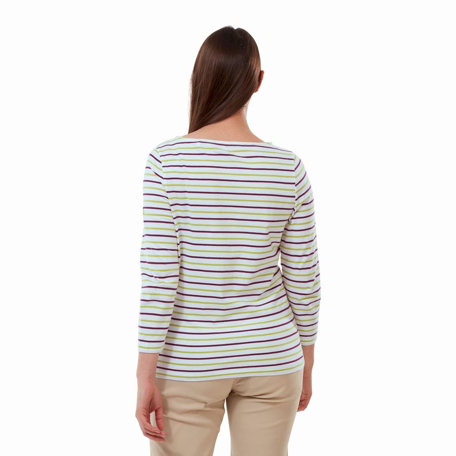 Women's Craghoppers Blanca 3/4 Sleeved Top T-Shirts Light Green Stripes | GCY7175WQ