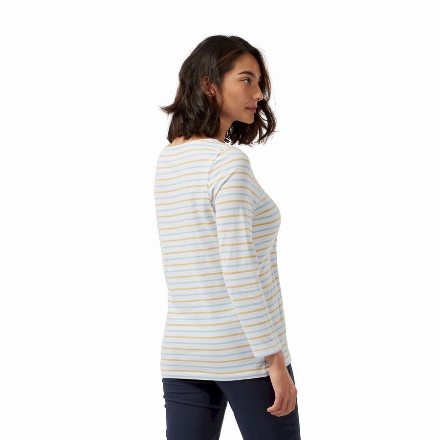 Women's Craghoppers Blanca 3/4 Sleeved Top T-Shirts Blue Yellow Stripes | RSK971VR