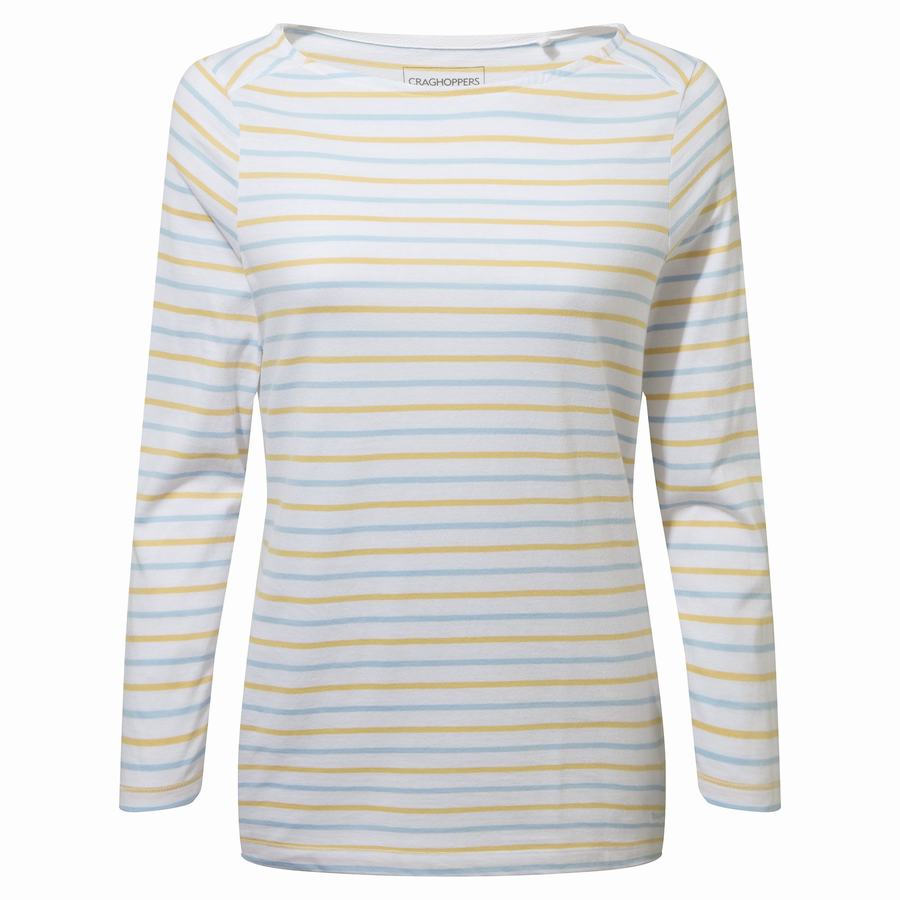 Women's Craghoppers Blanca 3/4 Sleeved Top T-Shirts Blue Yellow Stripes | RSK971VR