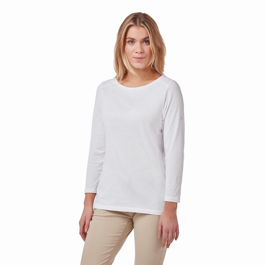 Women's Craghoppers Blanca 3/4 Sleeved Top T-Shirts White | TPF3894YU