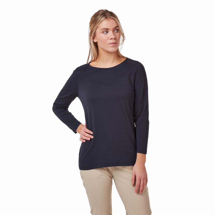 Women's Craghoppers Blanca 3/4 Sleeved Top T-Shirts Blue Navy | ZBF3925RA