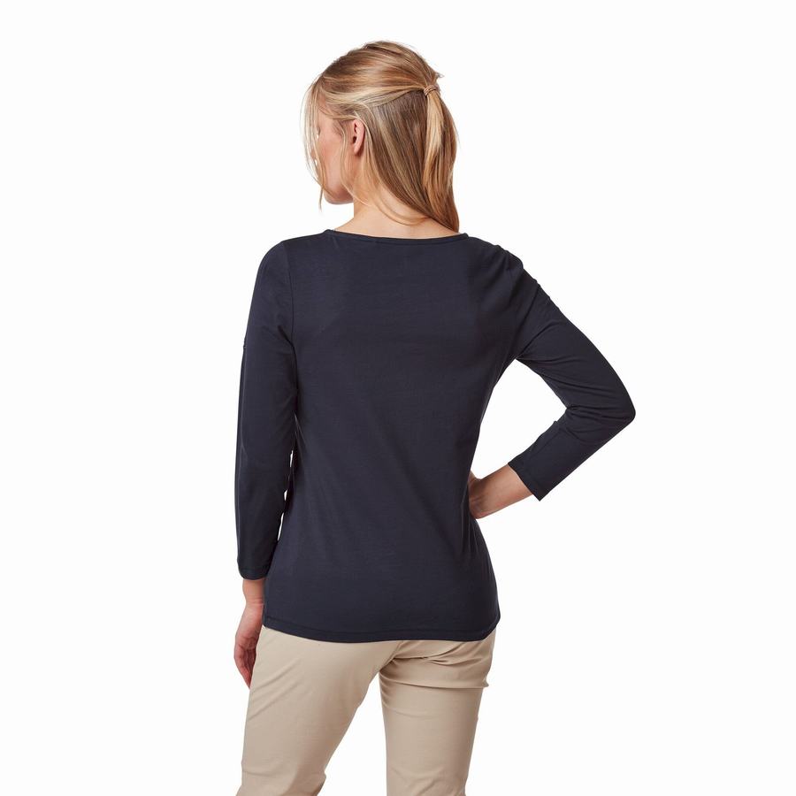 Women's Craghoppers Blanca 3/4 Sleeved Top T-Shirts Blue Navy | ZBF3925RA