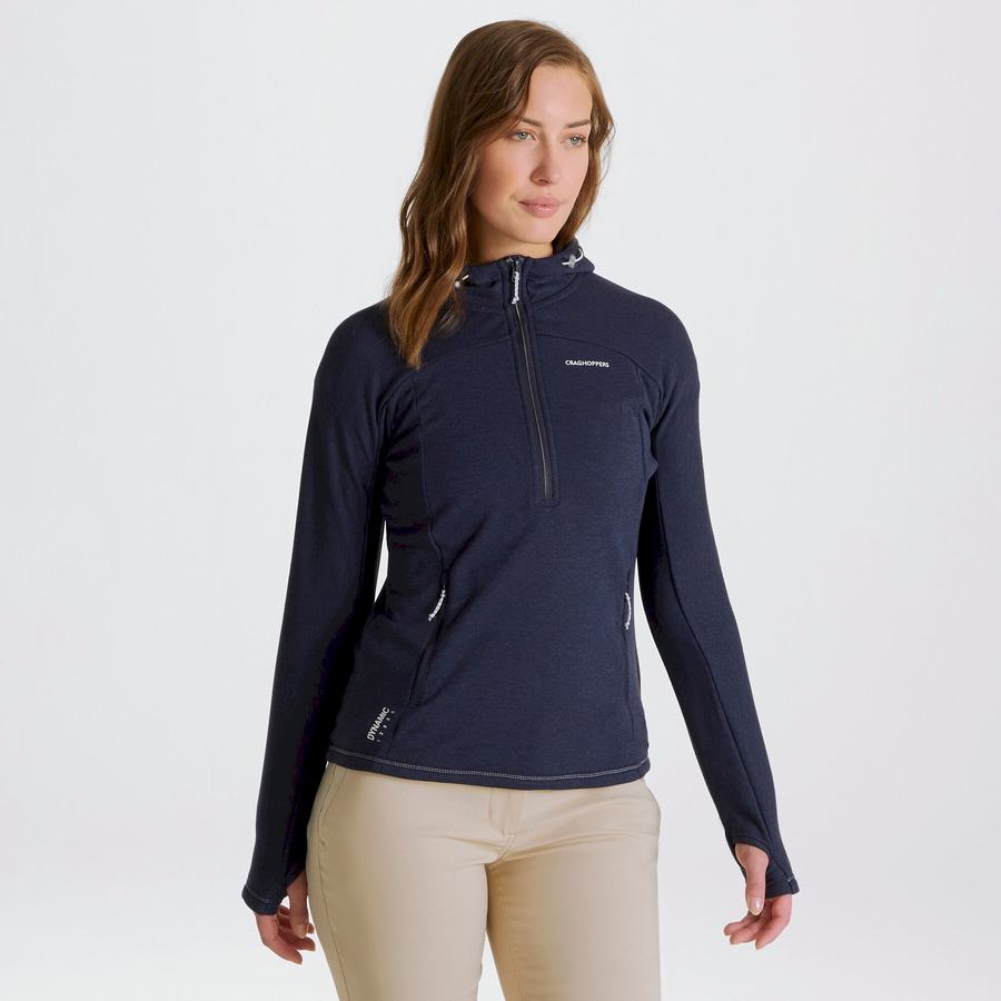 Women's Craghoppers Dynamic Hooded Half Zip T-Shirts Blue Navy | EFR9590TD