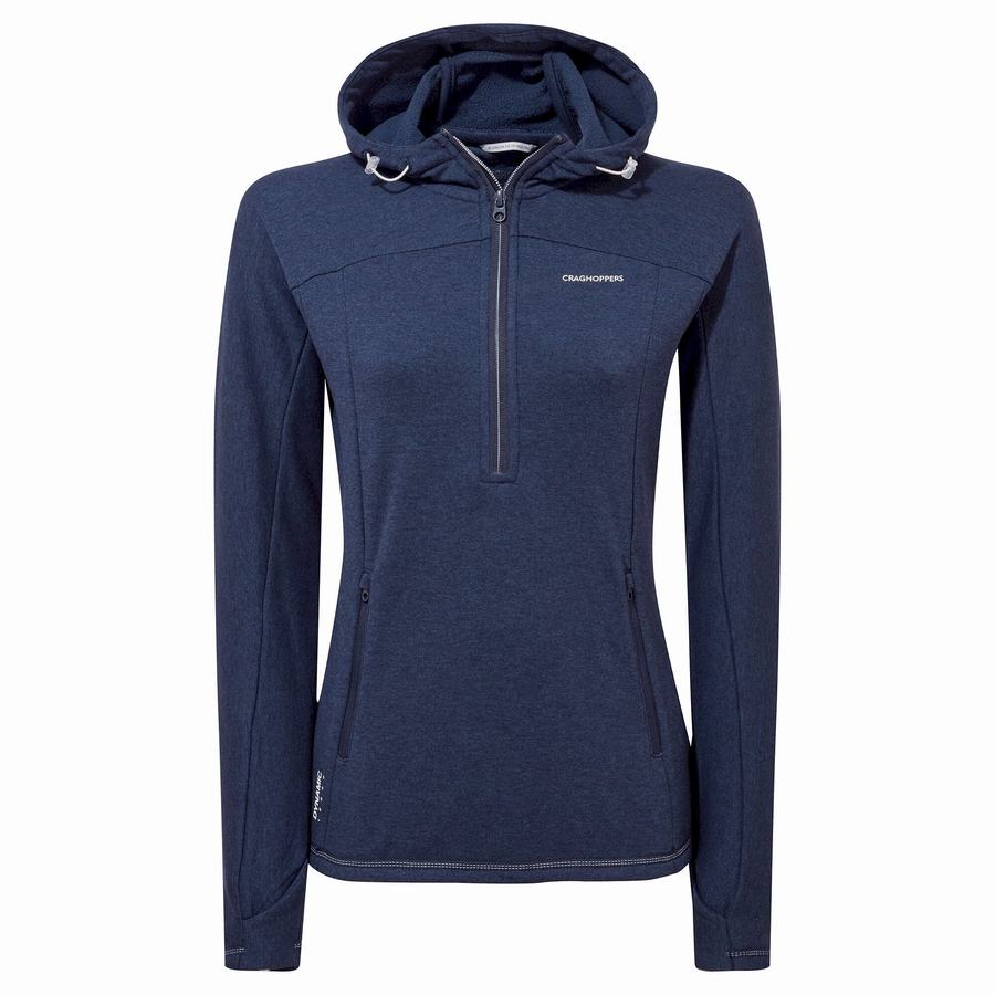 Women's Craghoppers Dynamic Hooded Half Zip T-Shirts Blue Navy | EFR9590TD