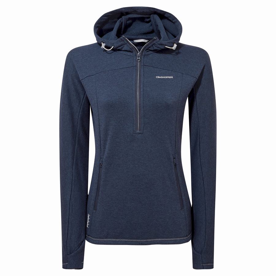 Women\'s Craghoppers Dynamic Hooded Half Zip T-Shirts Blue Navy | EFR9590TD