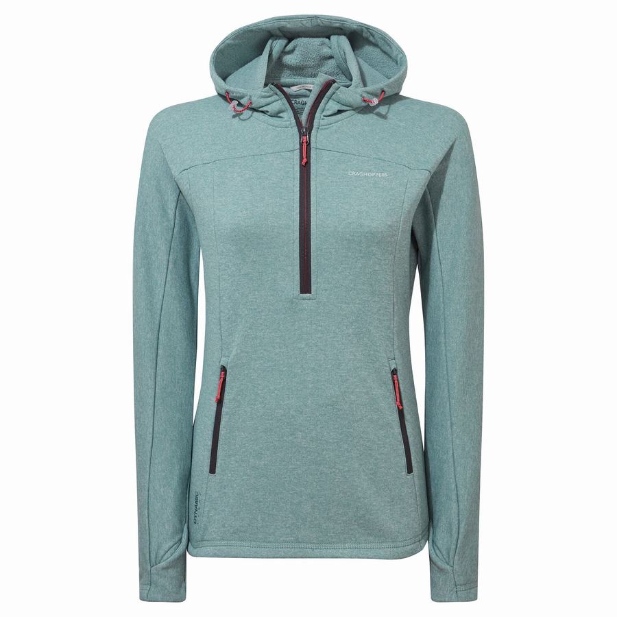 Women's Craghoppers Dynamic Hooded Half Zip T-Shirts Green Grey | QMG2948PT