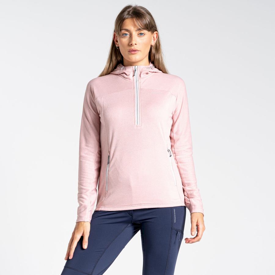 Women's Craghoppers Dynamic Hooded Half Zip Top T-Shirts Pink | VXS9021UO