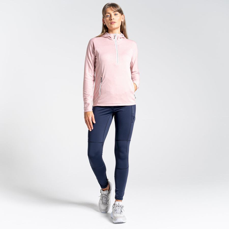 Women's Craghoppers Dynamic Hooded Half Zip Top T-Shirts Pink | VXS9021UO