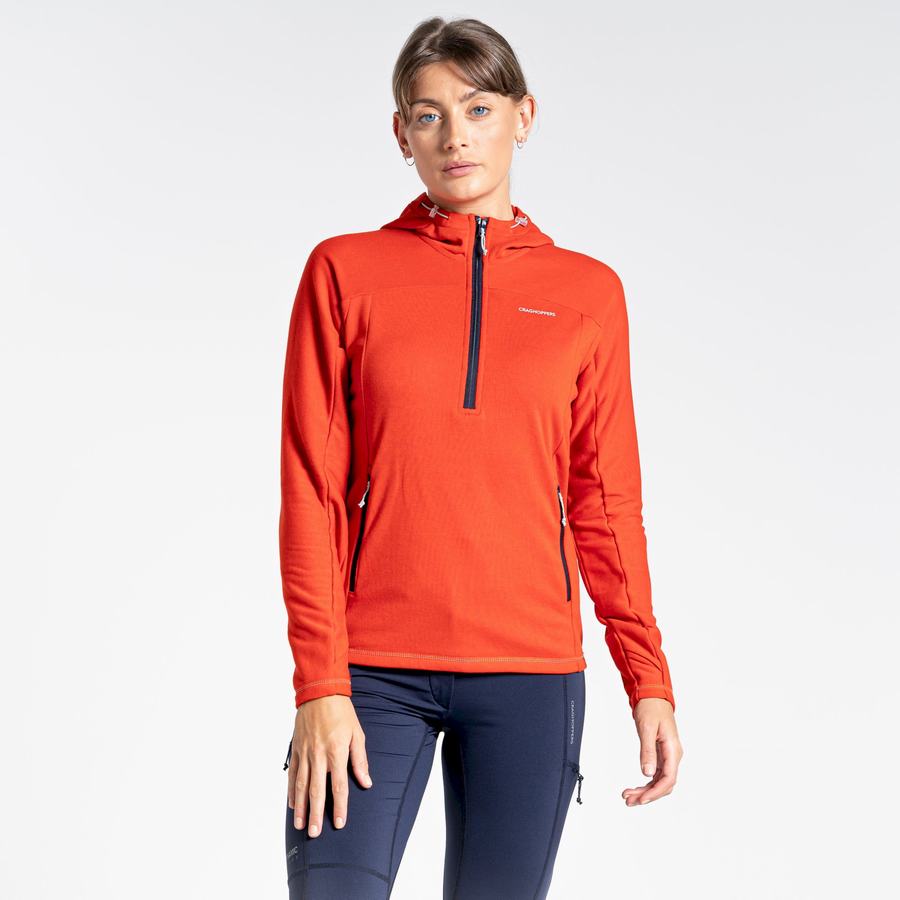 Women's Craghoppers Dynamic Hooded Half Zip Top T-Shirts Orange | WFI4833HN