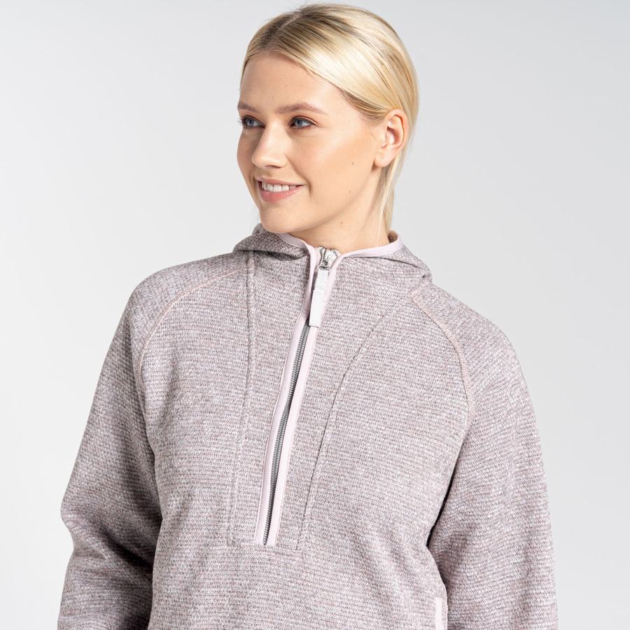 Women's Craghoppers Elena Hooded Half Zip Sweaters Pink | IEN5944HD