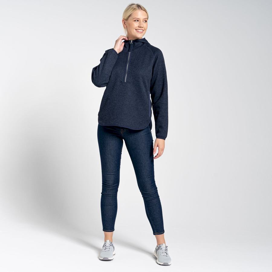 Women's Craghoppers Elena Hooded Half Zip Sweaters Blue Navy | INL442ZF