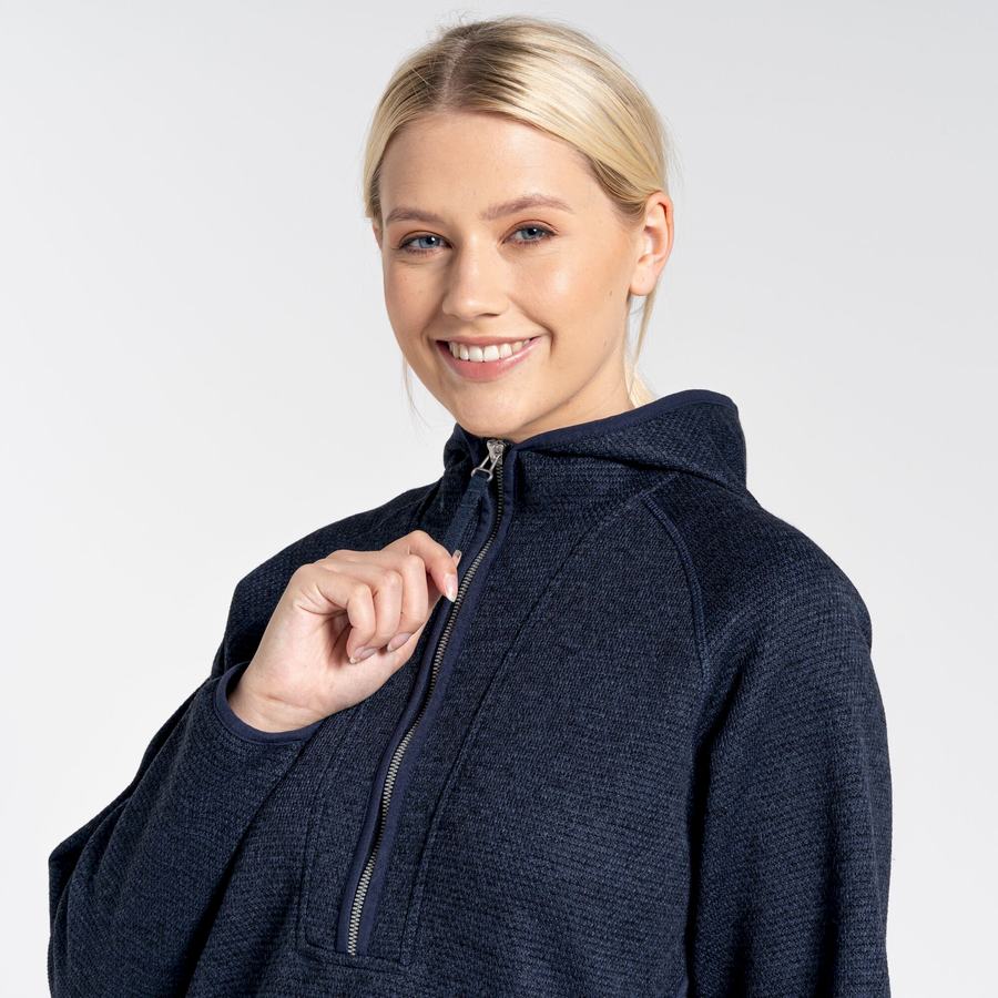 Women's Craghoppers Elena Hooded Half Zip Sweaters Blue Navy | INL442ZF