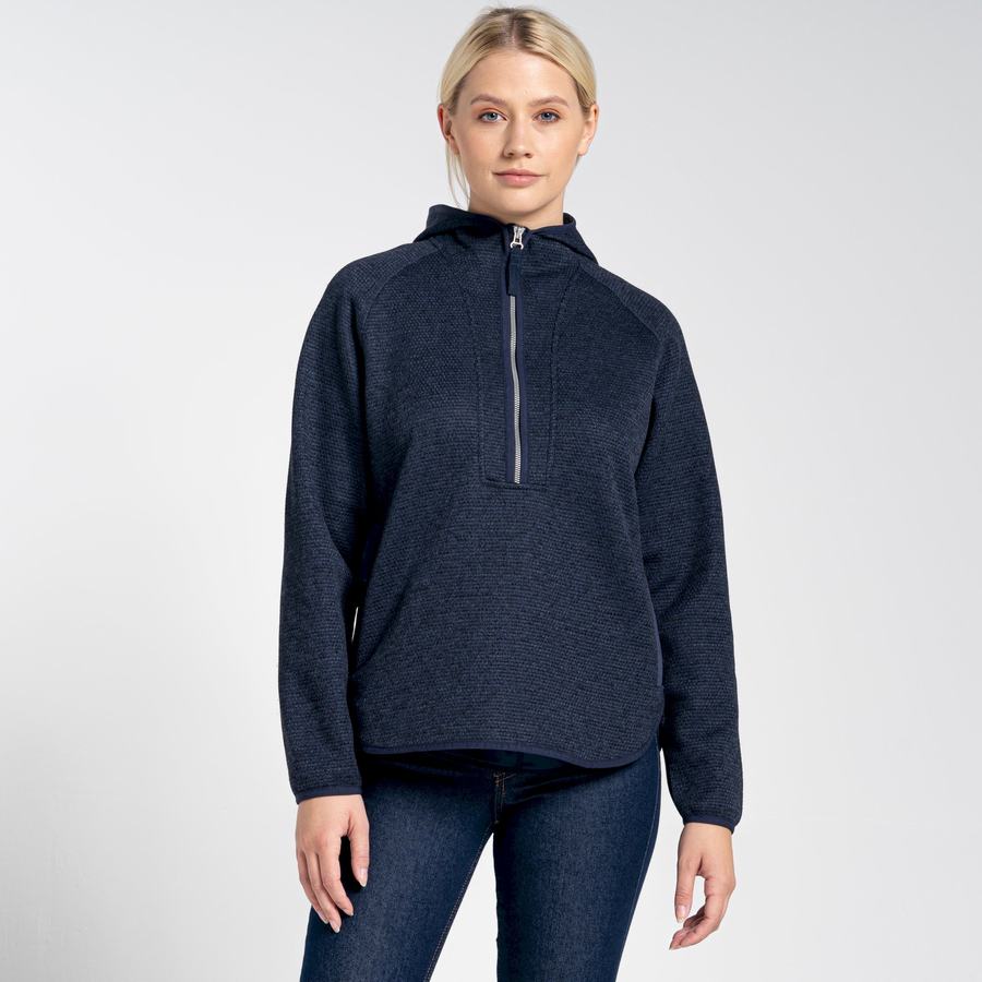 Women's Craghoppers Elena Hooded Half Zip Sweaters Blue Navy | INL442ZF