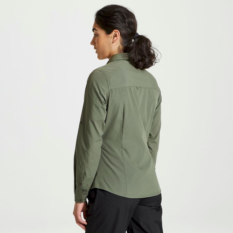 Women's Craghoppers Expert Kiwi Long Sleeved Shirts Dark Green | HYM6862UO